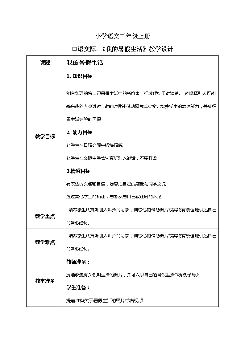 口语交际：《我的暑假生活》课件+教案+练习01