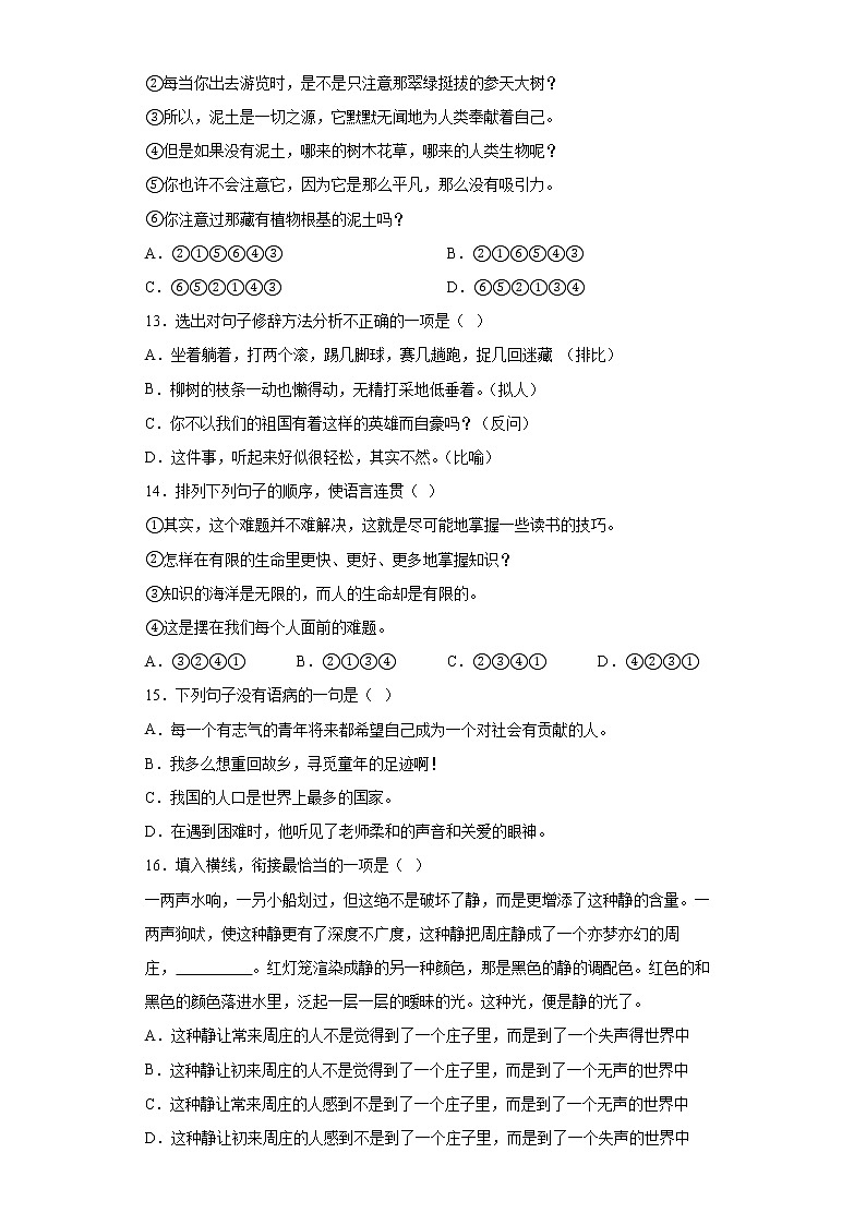 小升初专题复习+句子专项练（试题）-2021-2022学年语文六年级下册第3页