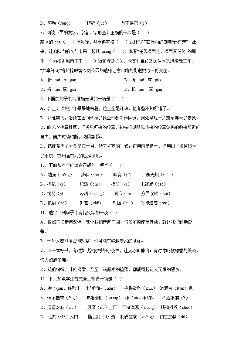 小升初专题复习字音字形专项练（试题）-2021-2022学年语文六年级下册第2页