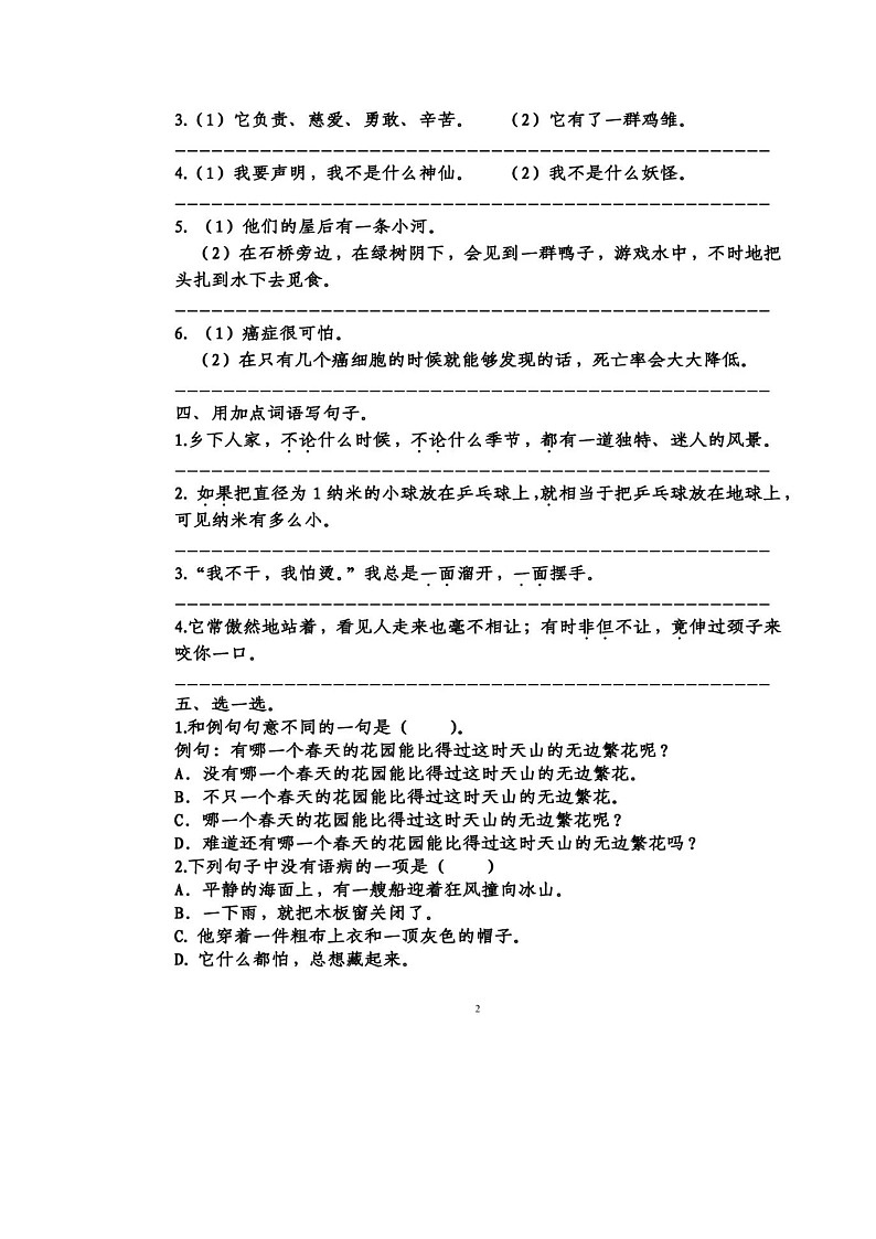 【通用】四年级（下）仿写句子专项练习第2页