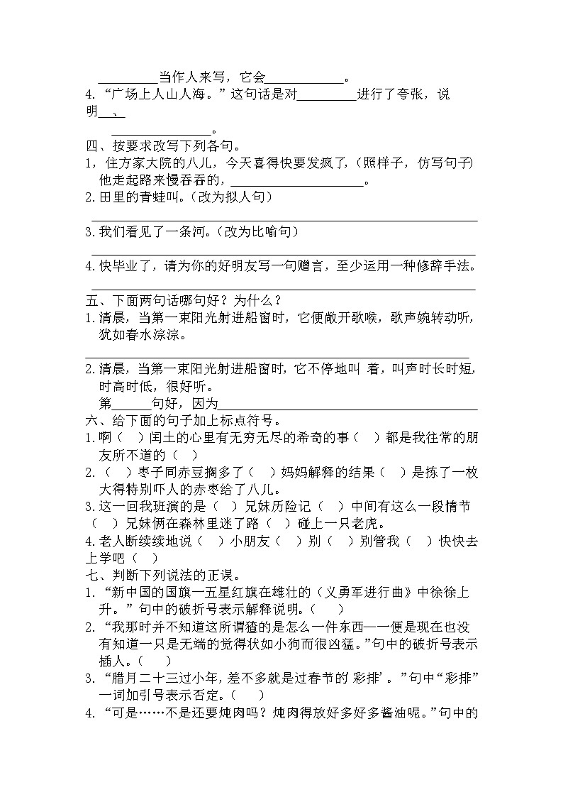 小升初复习《修辞手法与标点符号专练》（试题）2022年语文六年级下册第2页