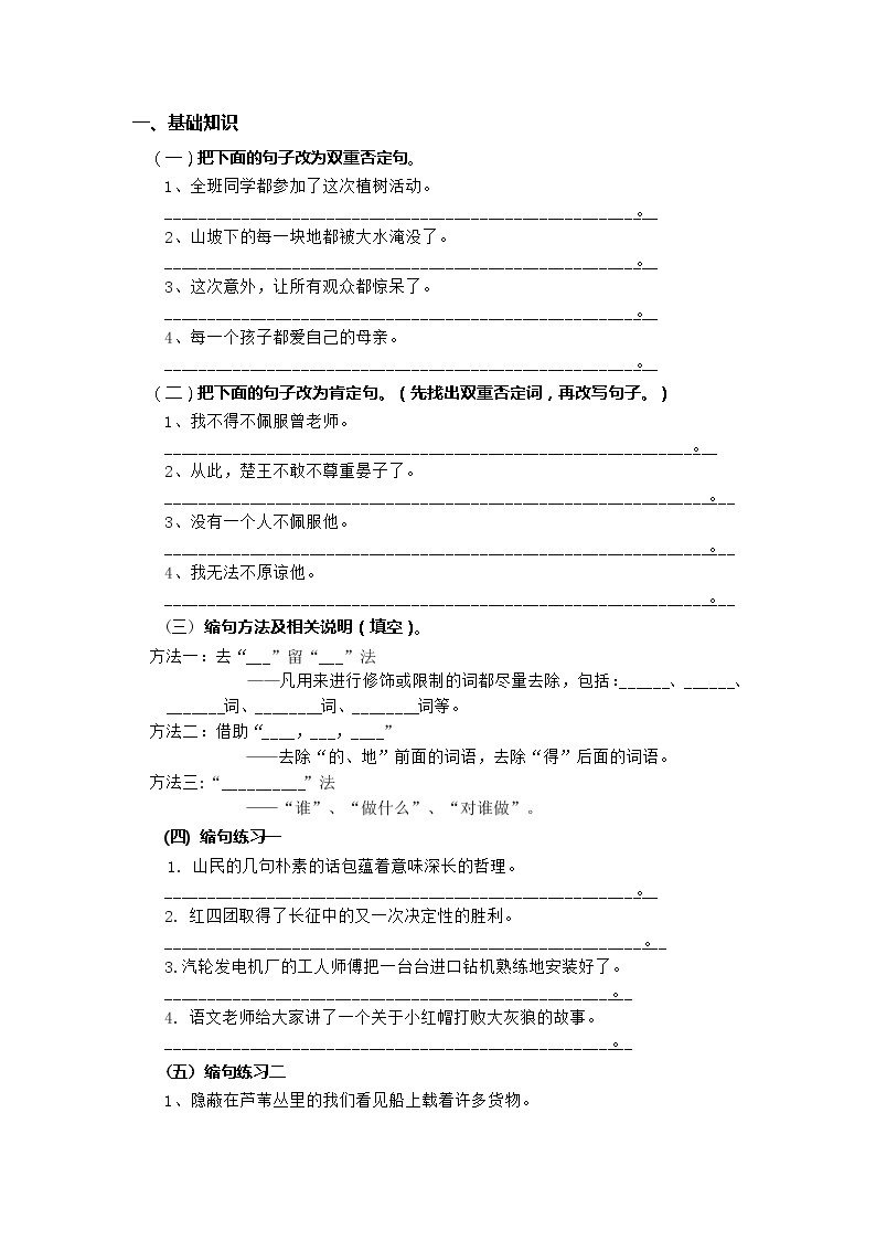 句子专项训练（试题）2022年语文六年级下册02