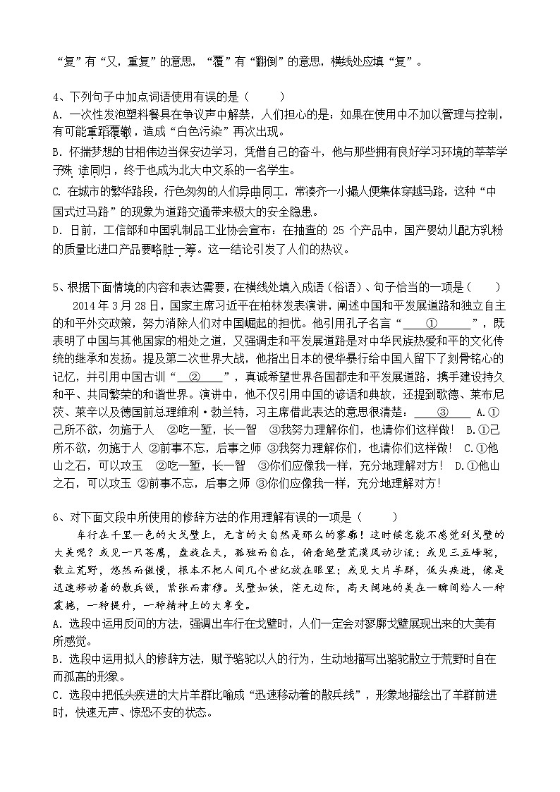 试题-2022年小升初语文基础知识讲练（无答案）第2页