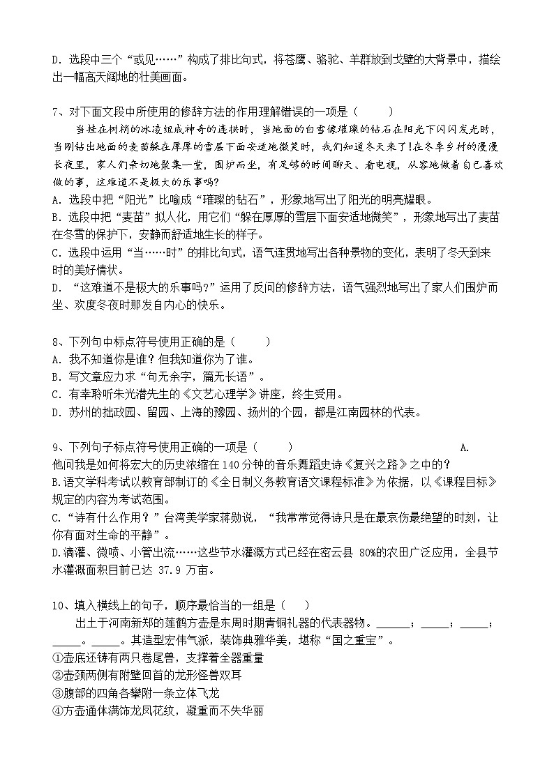 试题-2022年小升初语文基础知识讲练（无答案）第3页