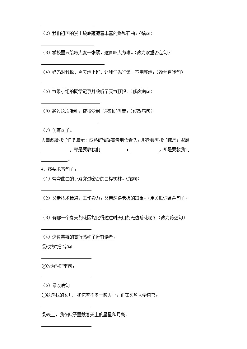 小升初改写句子专项（试题）2022年语文六年级下册第2页