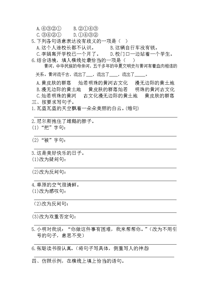 小升初复习《句子专练》（试题）-2021-2022学年语文六年级下册第2页