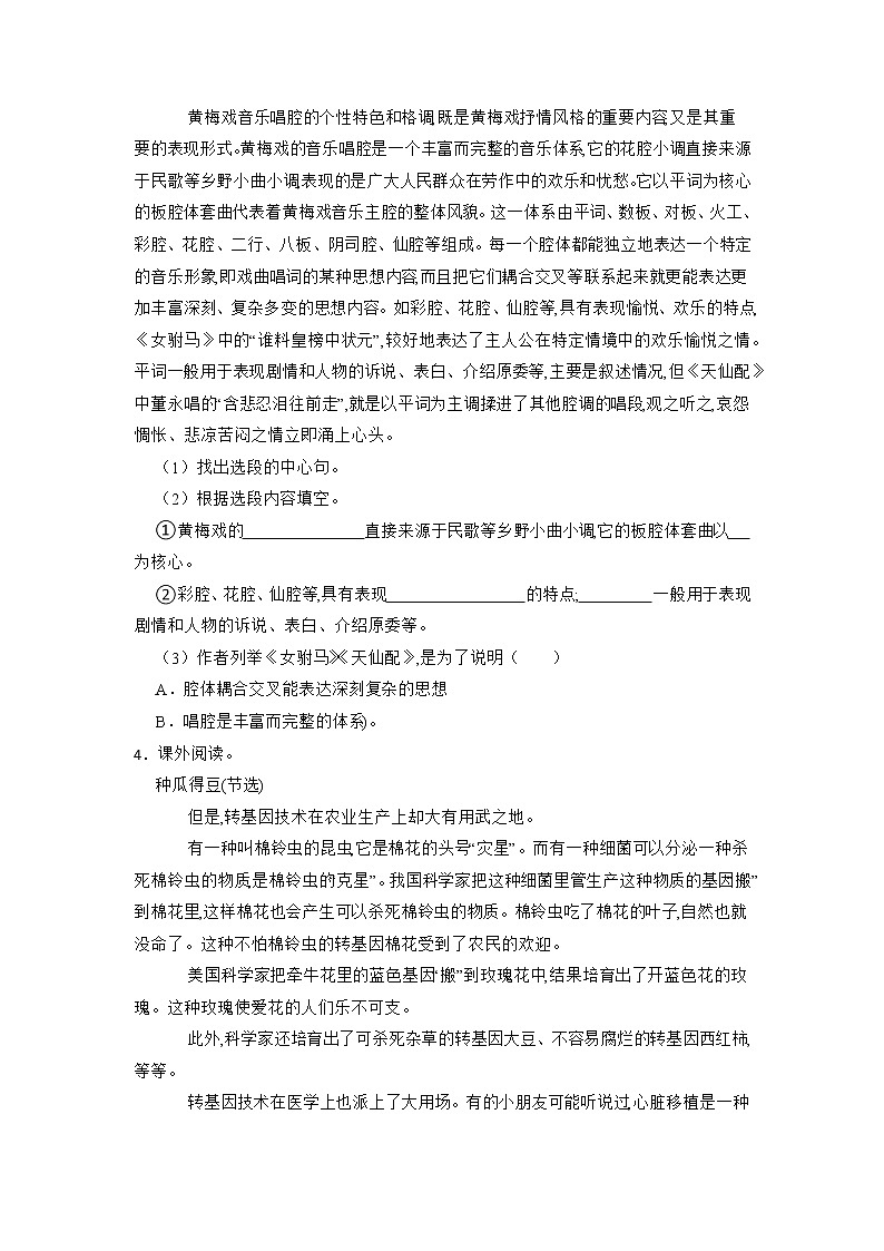 小升初现代文阅读强化训练（8）（试题）-2021-2022学年语文六年级下册第3页