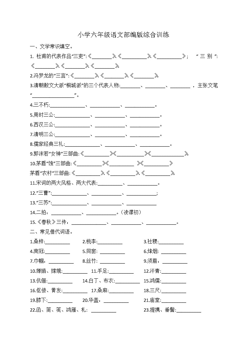 小升初语文综合训练4试题-2022年语文六年级下册-人教部编版（无答案）第1页