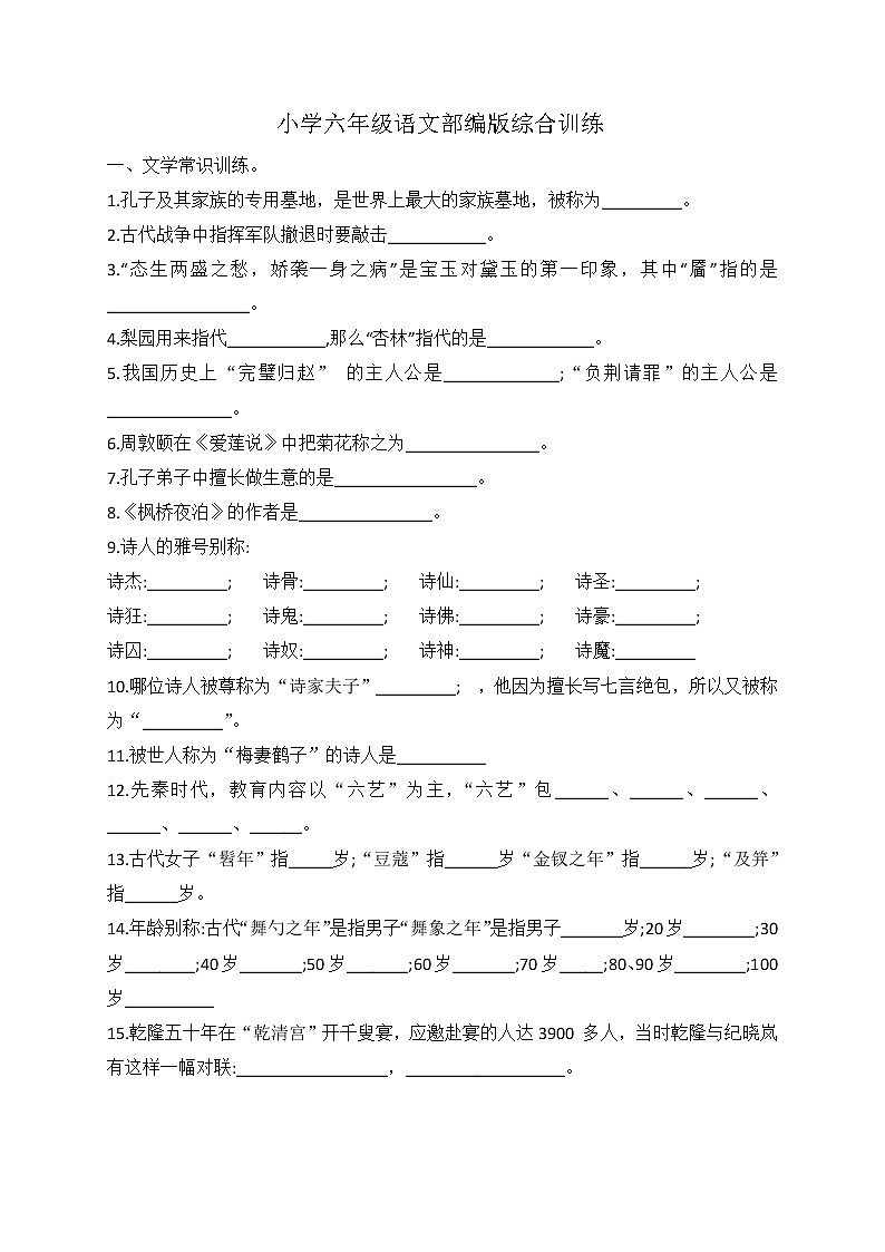 小升初语文综合训练3+试题-2022年语文六年级下册-人教部编版（无答案） (1)第1页