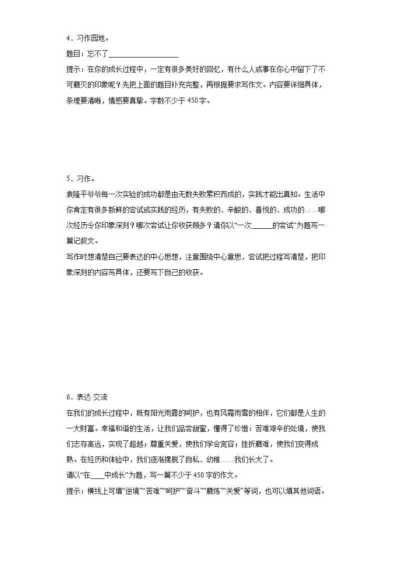 小升初专练：半命题作文（试题）2021-2022学年语文六年级下册第2页
