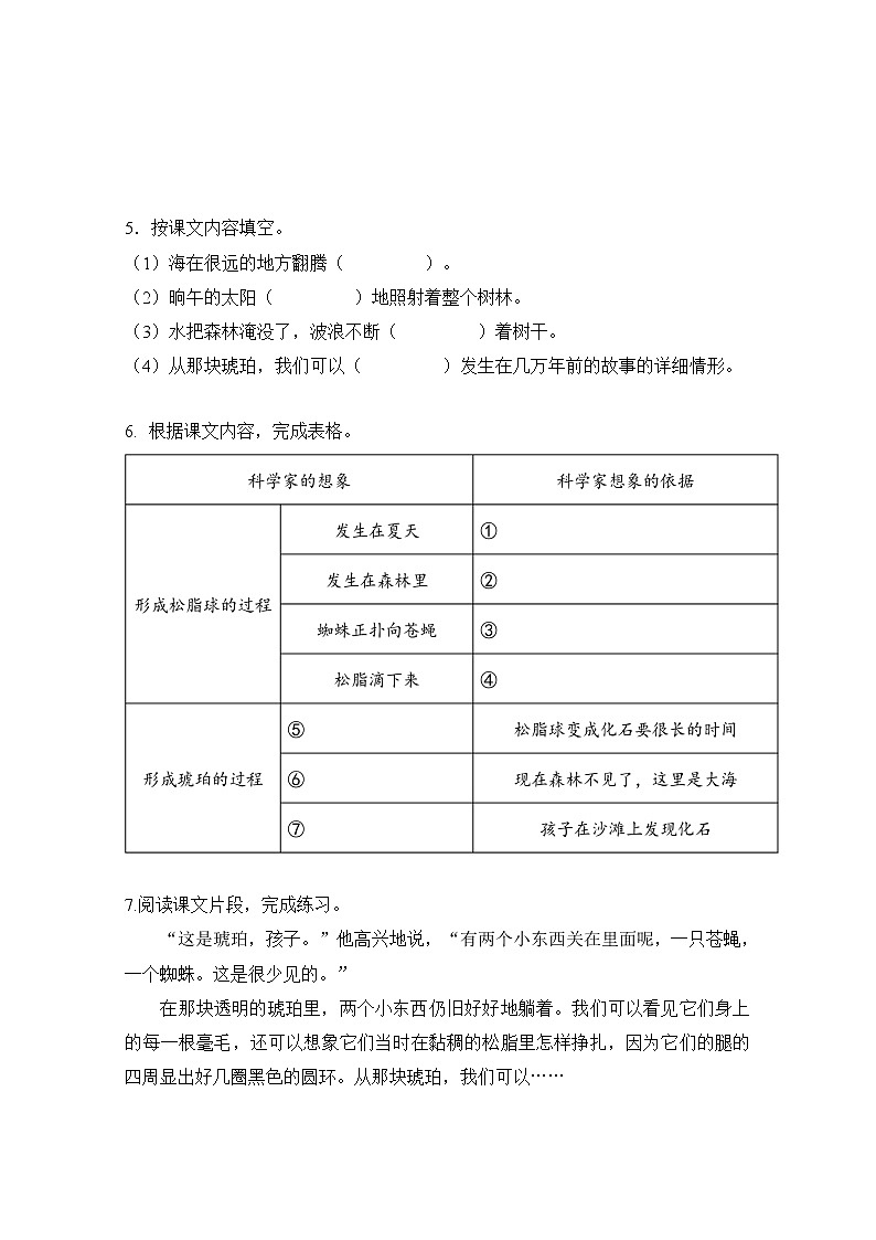 人教部编版   四年级下册   第二单元    5琥珀练习题第2页