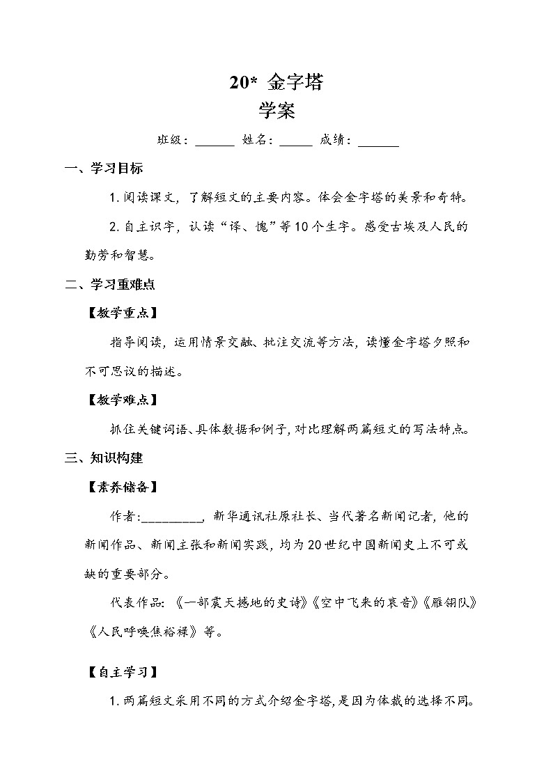 人教部编版  五年级下册  第七单元  《金字塔》学案.doc01