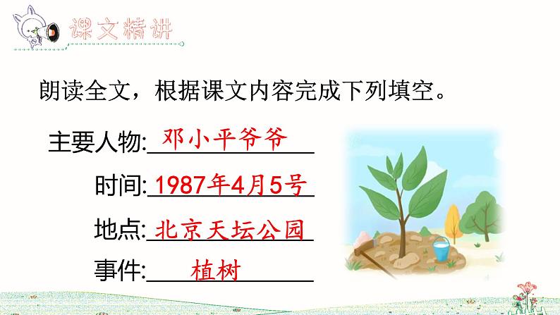 人教部编二年级语文下册   第一单元   4 邓小平爷爷植树（第2课时）课件PPT第3页