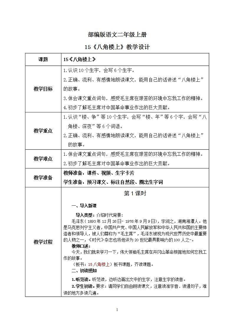 15《八角楼上》课件PPT+生字课件+教案+音视频素材01