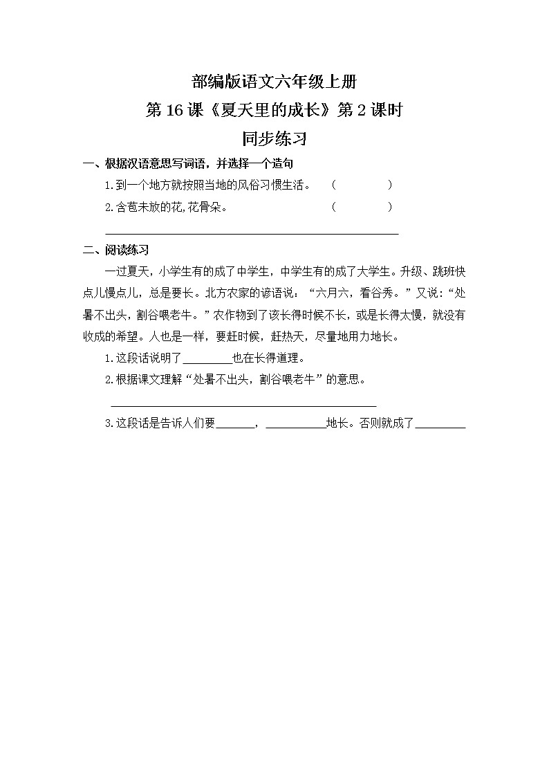 六年级上册《夏天里的成长》第二课时课件PPT+教案+练习（含音视频素材）01