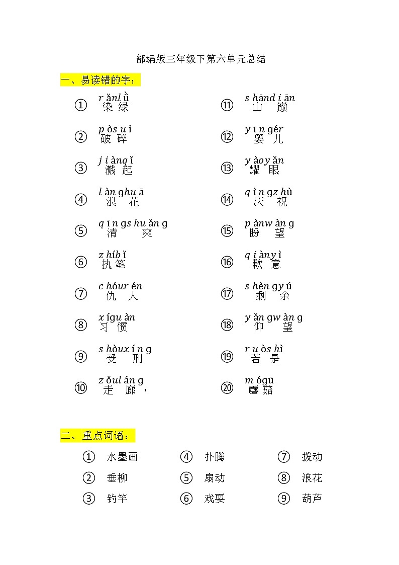 部编版语文三年级第六单元总结01