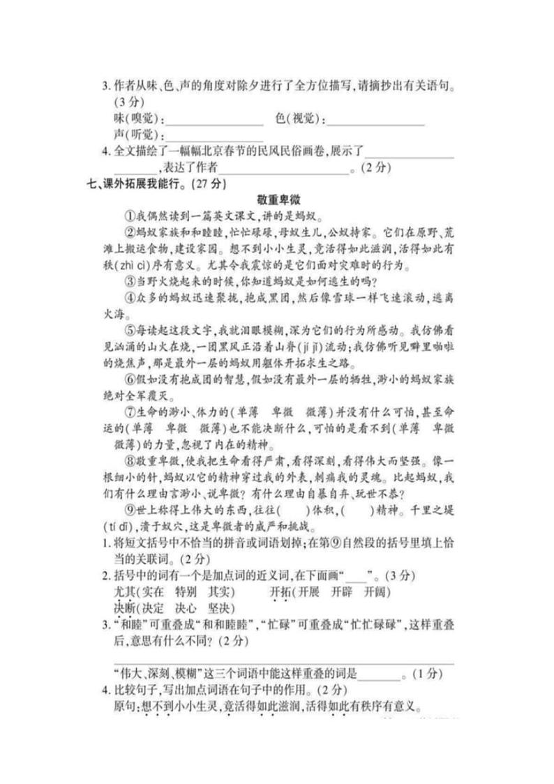 部编版6年级语文下册：期末检测题（三）（有答案）03