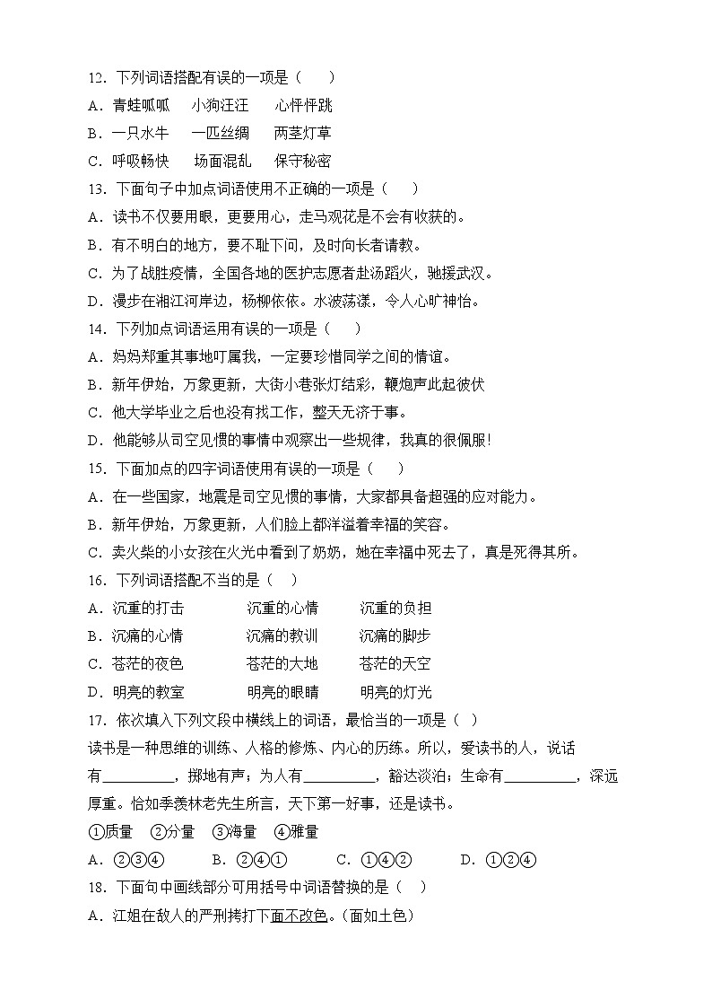 2022年小升初语文复习专项-词语搭配-第3页