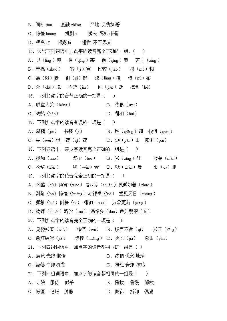 2022年小升初语文复习专项-字音辨析第3页