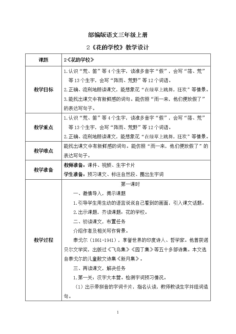 2《花的学校学》课件PPT+生字课件+教案+音视频素材01