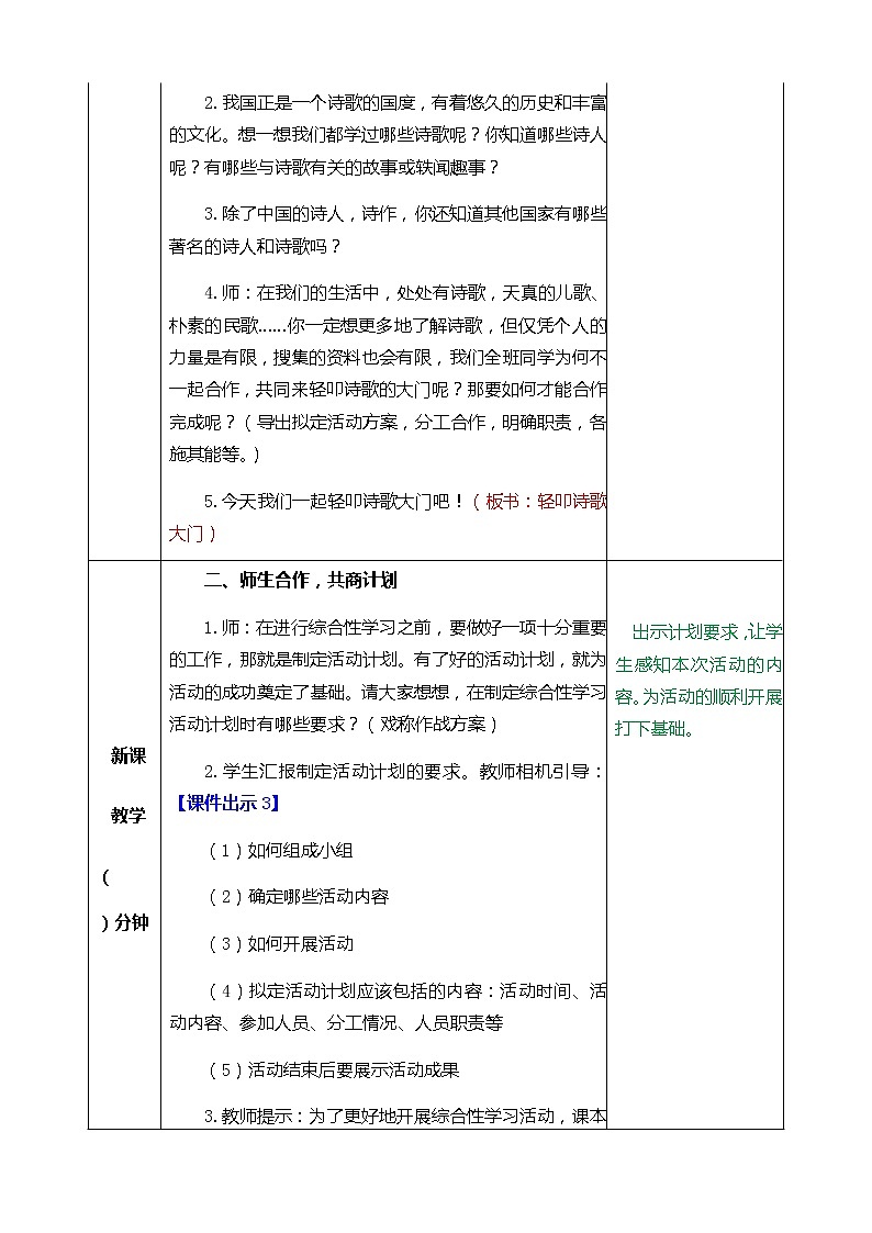 小学语文四年级下册《综合性学习：轻叩诗歌大门》教学设计及反思 共二套第2页