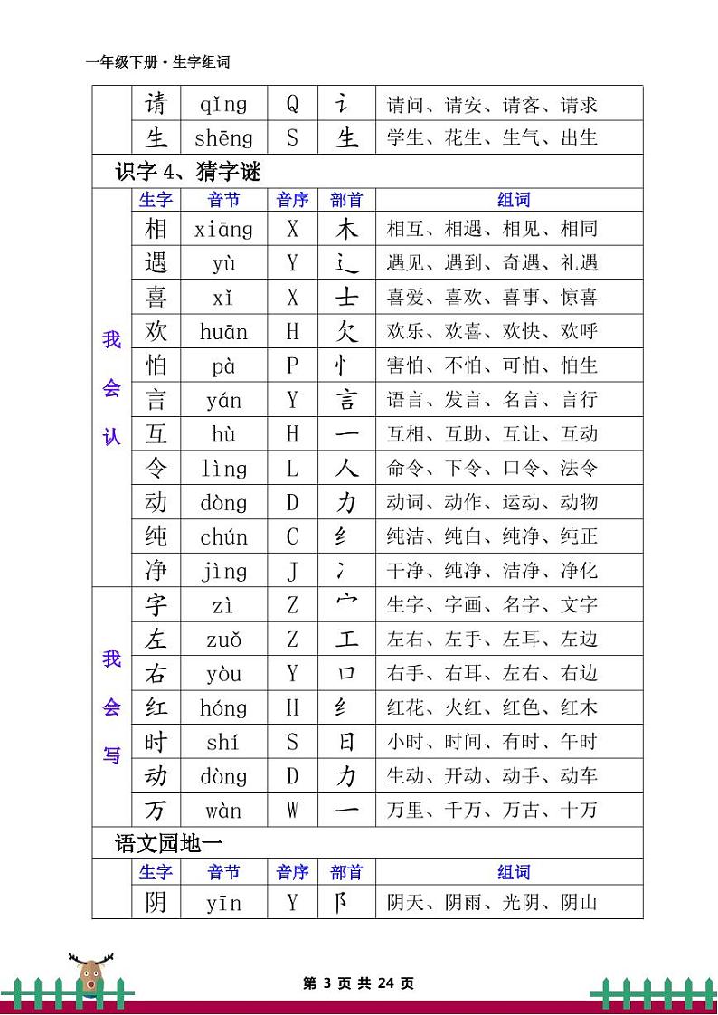 一年级下册·生字组词练习题03