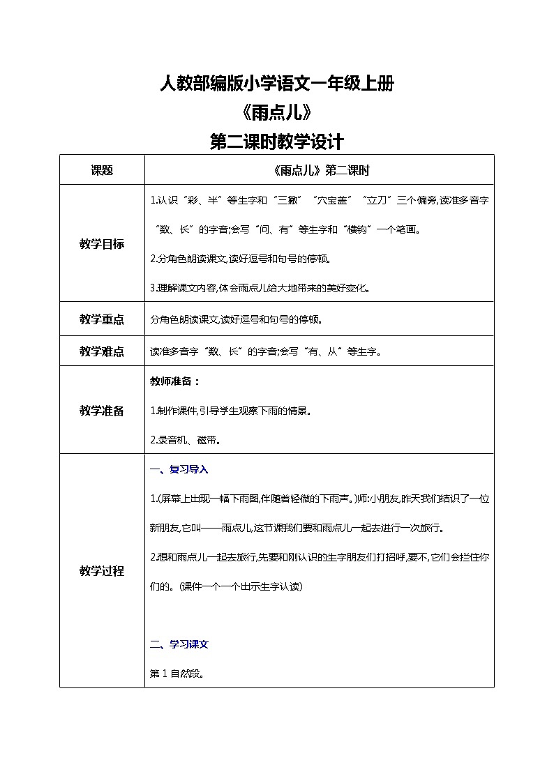 第八课 雨点儿 第二课时  课件+教案+音视频素材01