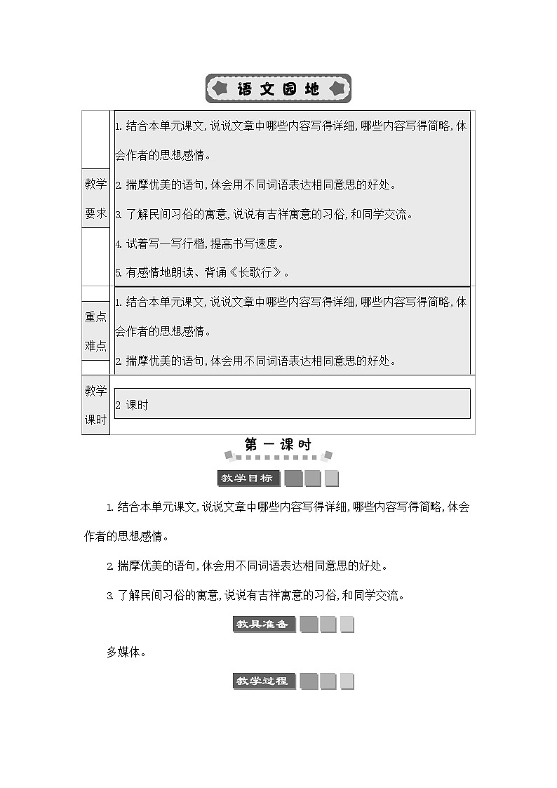 人教部编版六年级语文下册《第一单元 语文园地》教案教学设计第1页