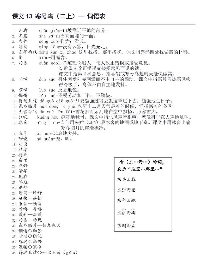 课13《寒号鸟》词语表PDF版第1页