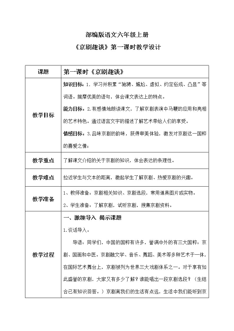 六年级上册《京剧趣谈》课件PPT+教案+练习（含音视频素材）01