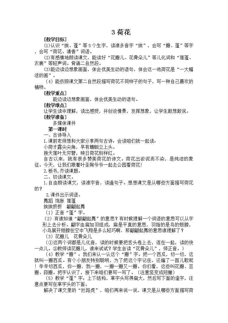 3 荷花 教案第1页