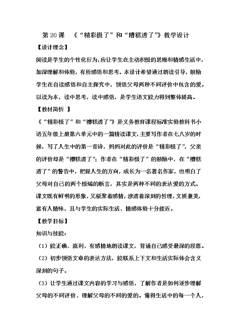 20“精彩极了”和“糟糕透了” 教学设计（2课时）01