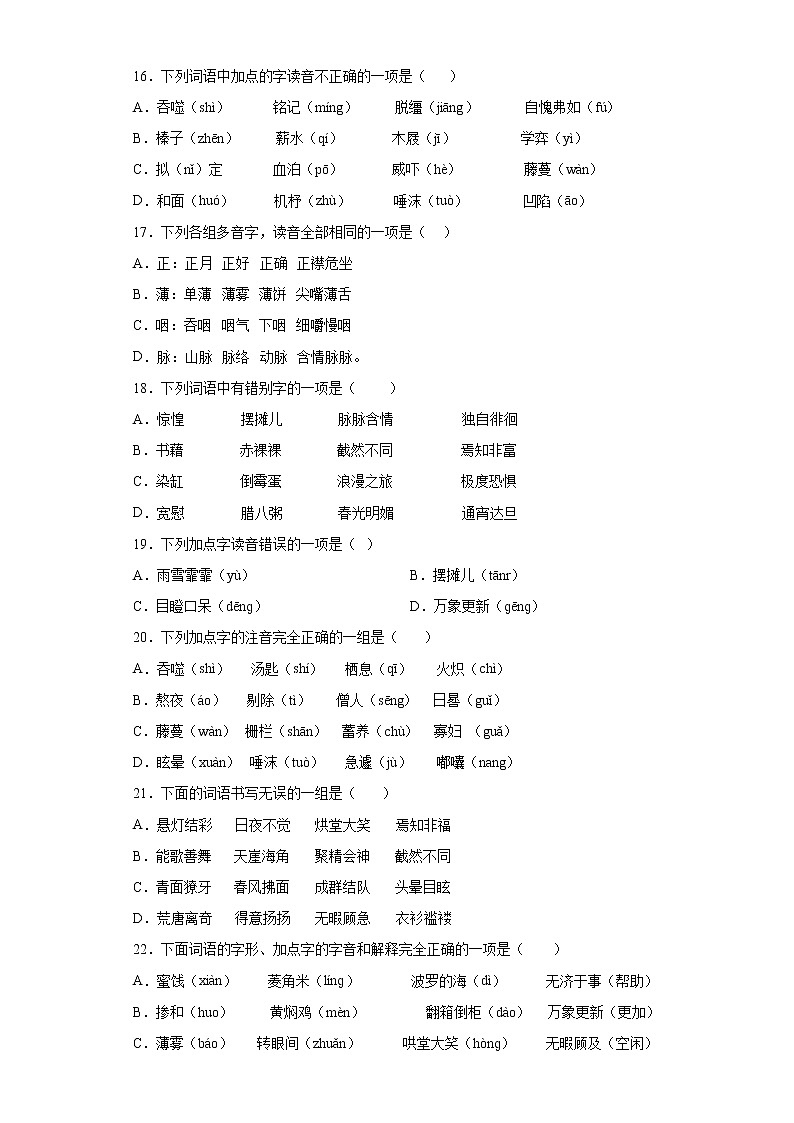 字音字形复习与强化练习（试题）-2021-2022学年语文六年级下册（含答案）第3页