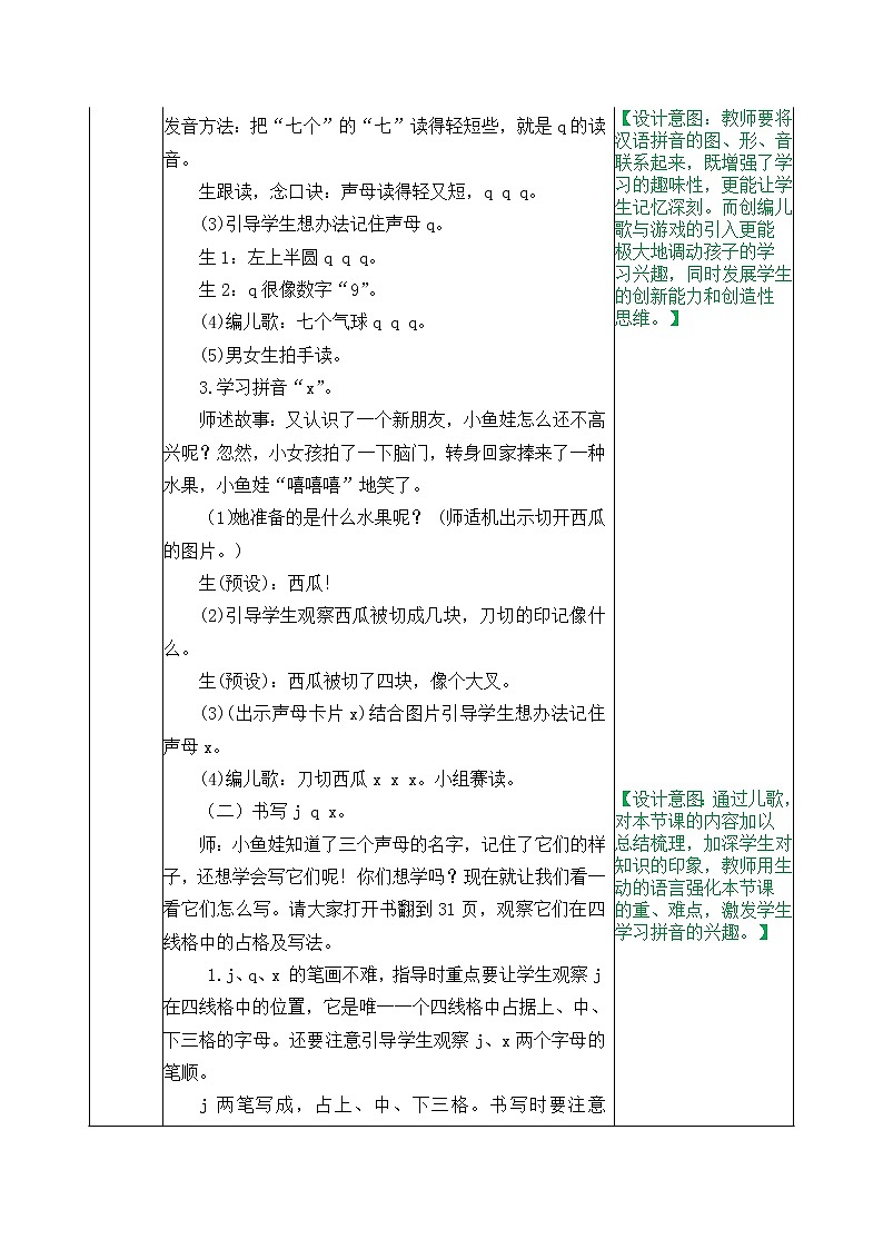 汉语拼音6 j q x 教学设计第3页