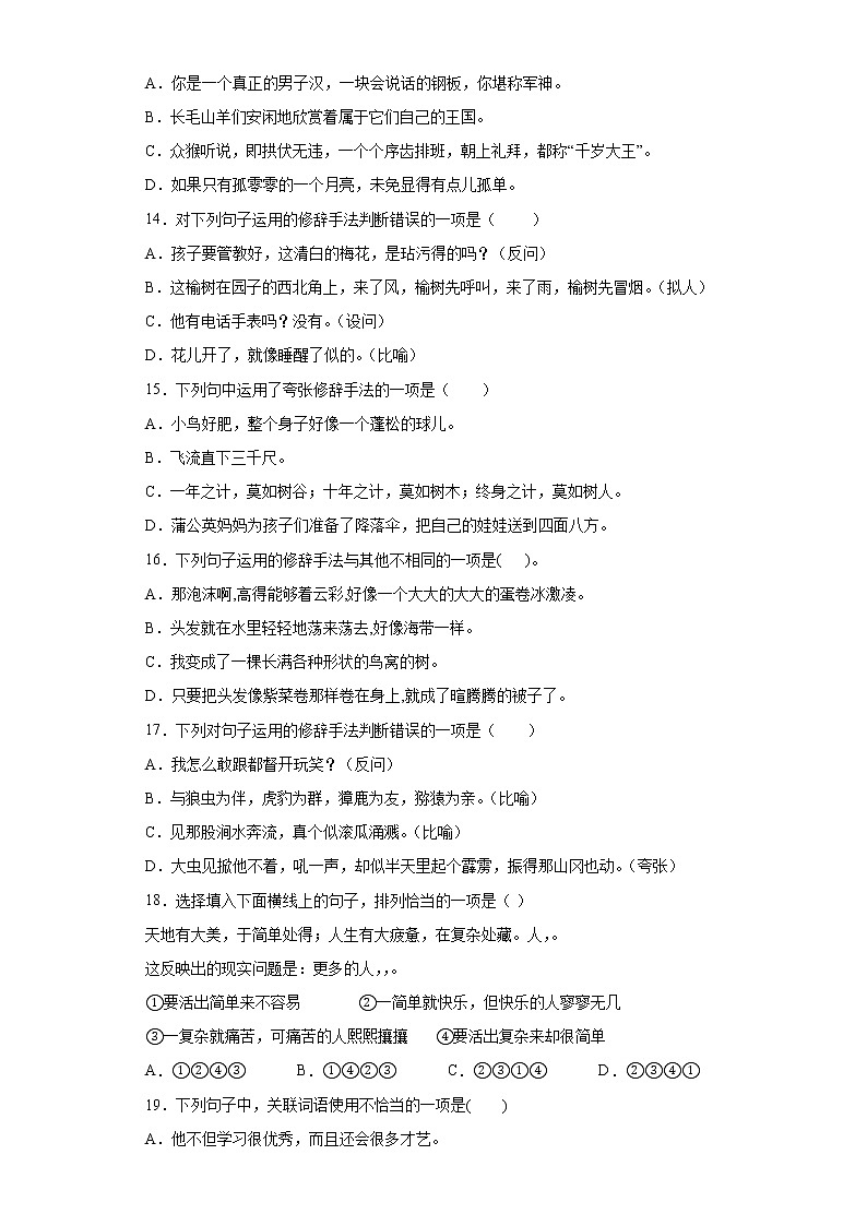 句子强化训练（试题）-2021-2022学年语文五年级下册（有答案）第3页