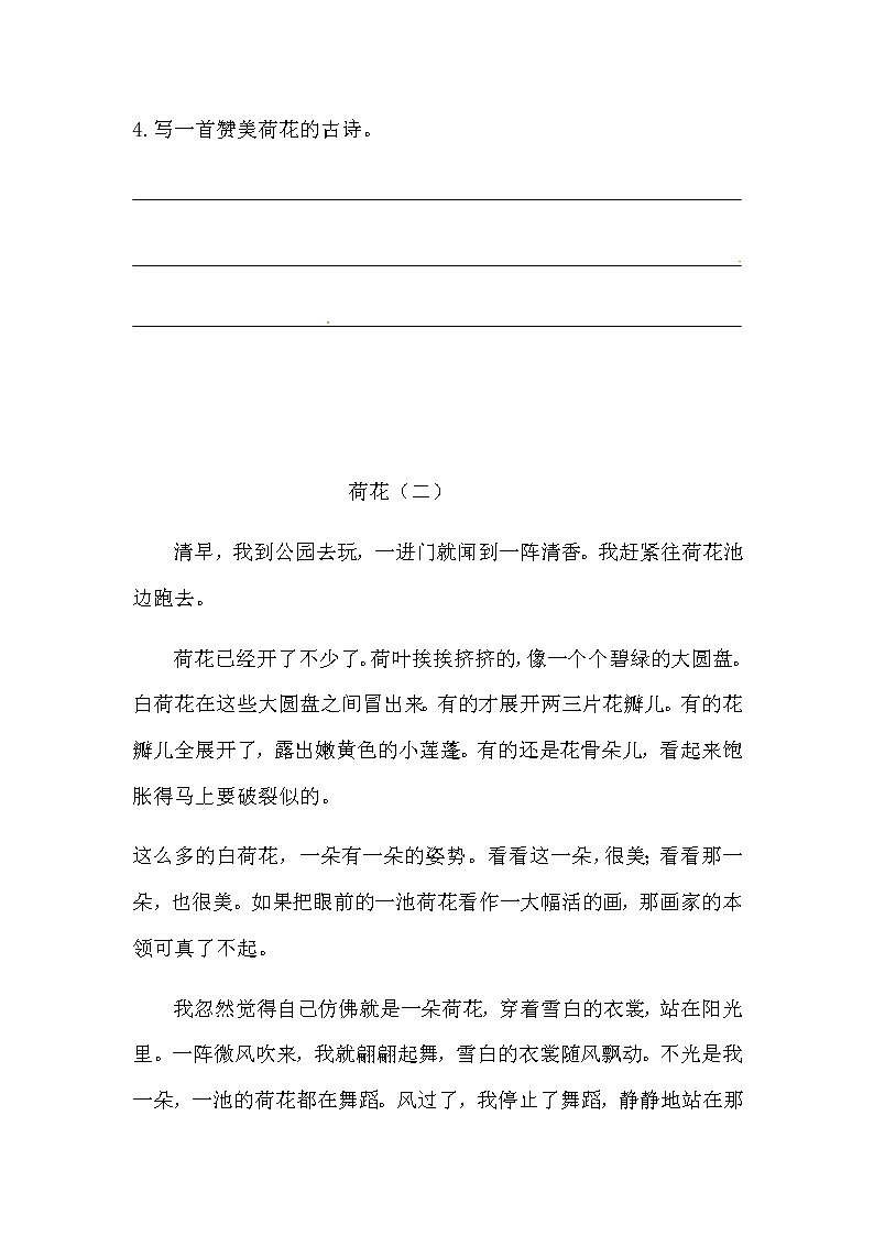 部编版三年级下册语文3《荷花》课内阅读强化训练题（含答案）第3页