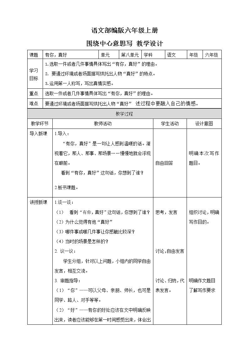 小学语文六年级上册第八单元《习作》教学设计一课时第1页