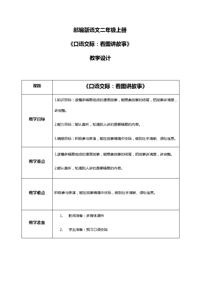 部编版语文二上《口语交际：看图讲故事》教案第1页