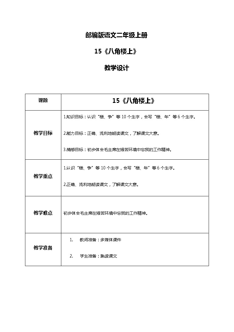 15.《八角楼上》（第一课时）课件+教案+练习01