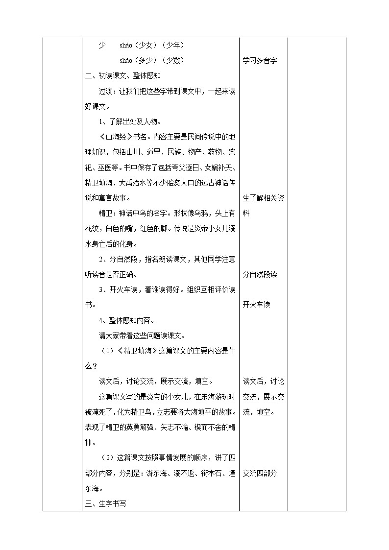 小学语文四年级上册《精卫填海》教学设计（共2课时）第3页