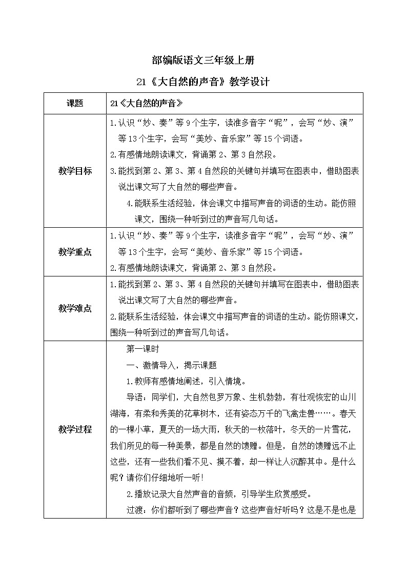 21《大自然的声音》课件PPT+生字课件+教案+音视频素材01