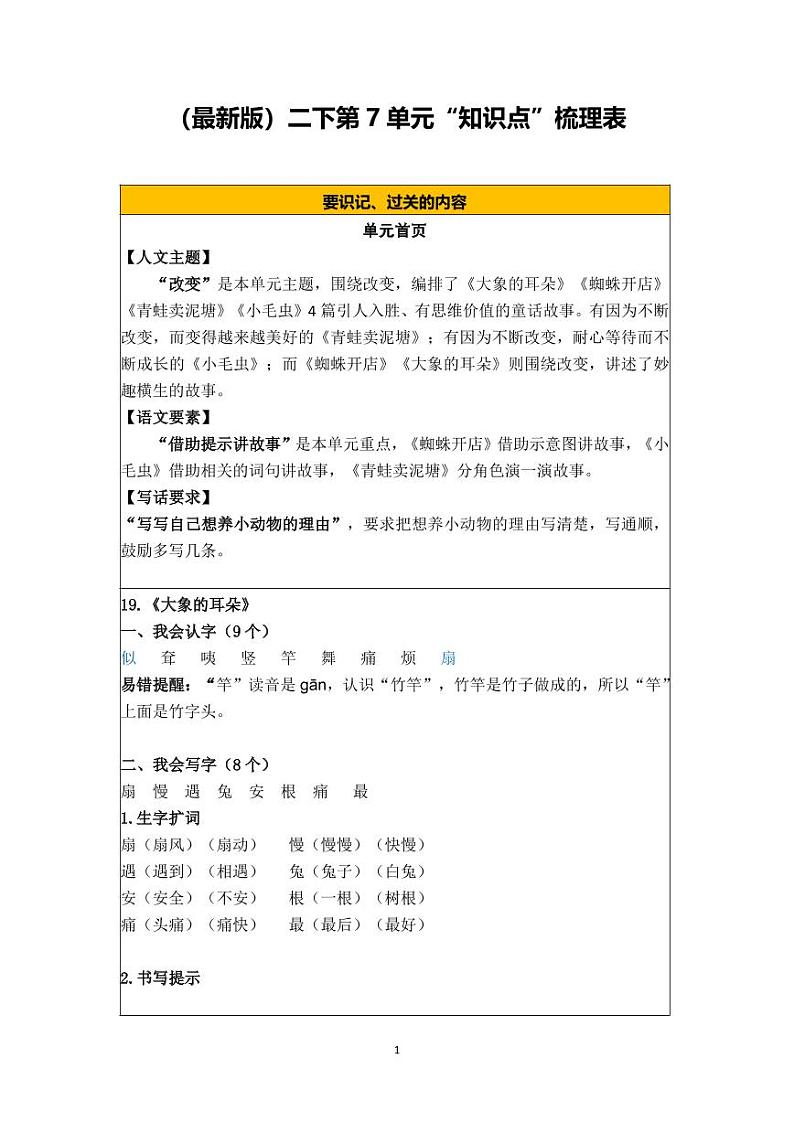 部编版小学语文二年级·下册  课文6 知识点+测试卷（含答案）01