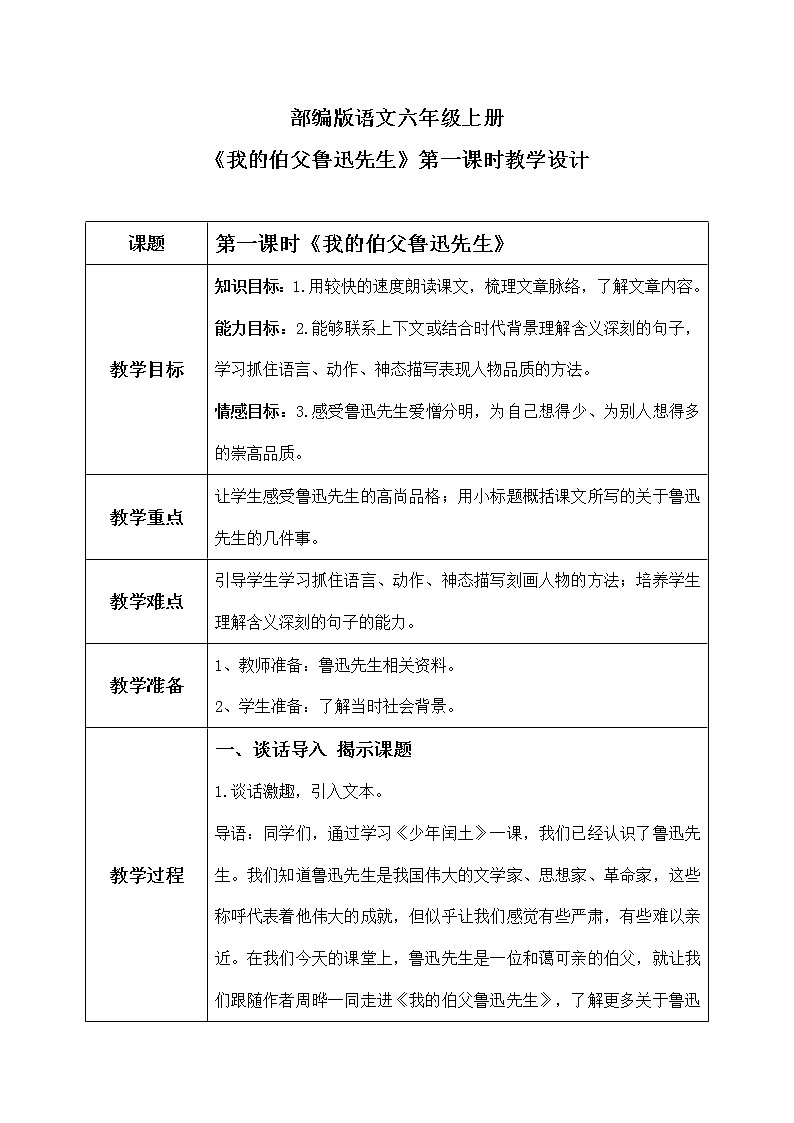 六年级上册《我的伯父鲁迅先生》课件PPT+教案+练习（含音视频素材）01