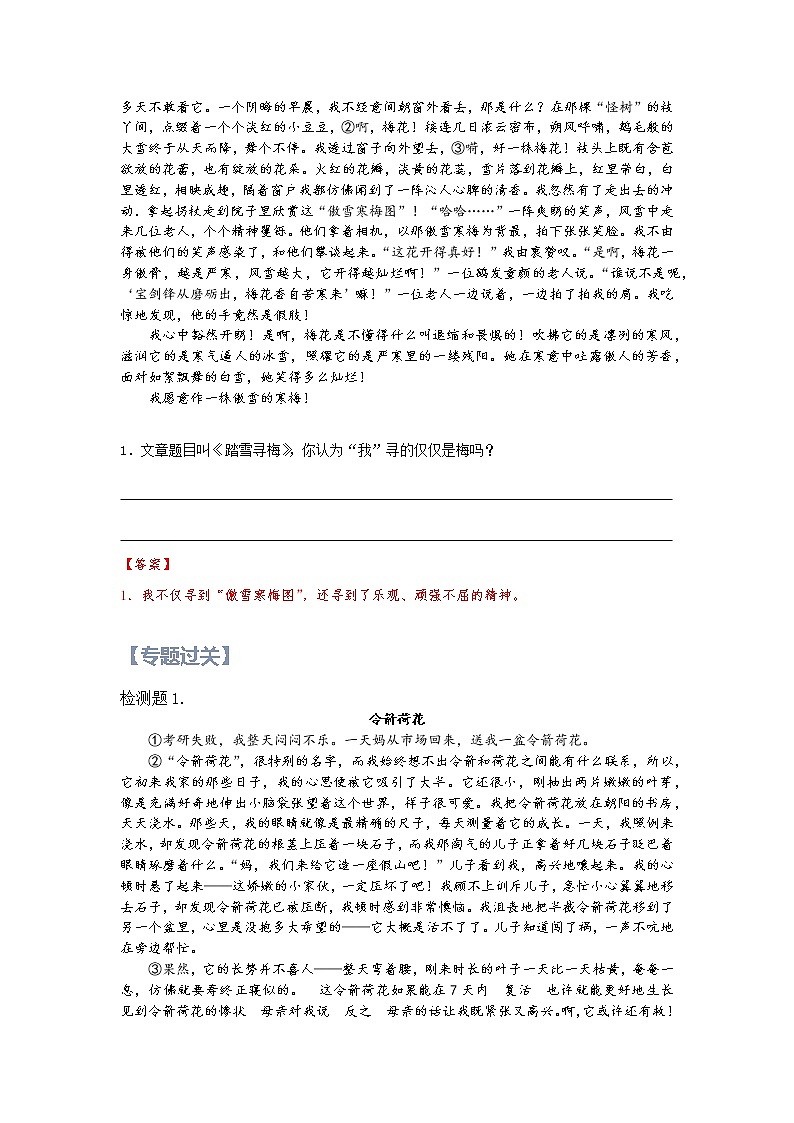 【精讲+练习】小学语文高年级暑假 ：阅读专题之状物类阅读（统编版，含答案）02