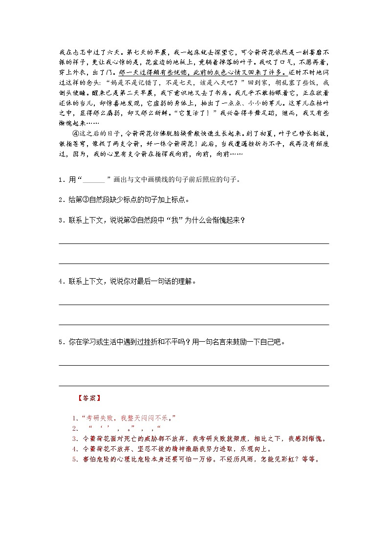 【精讲+练习】小学语文高年级暑假 ：阅读专题之状物类阅读（统编版，含答案）03