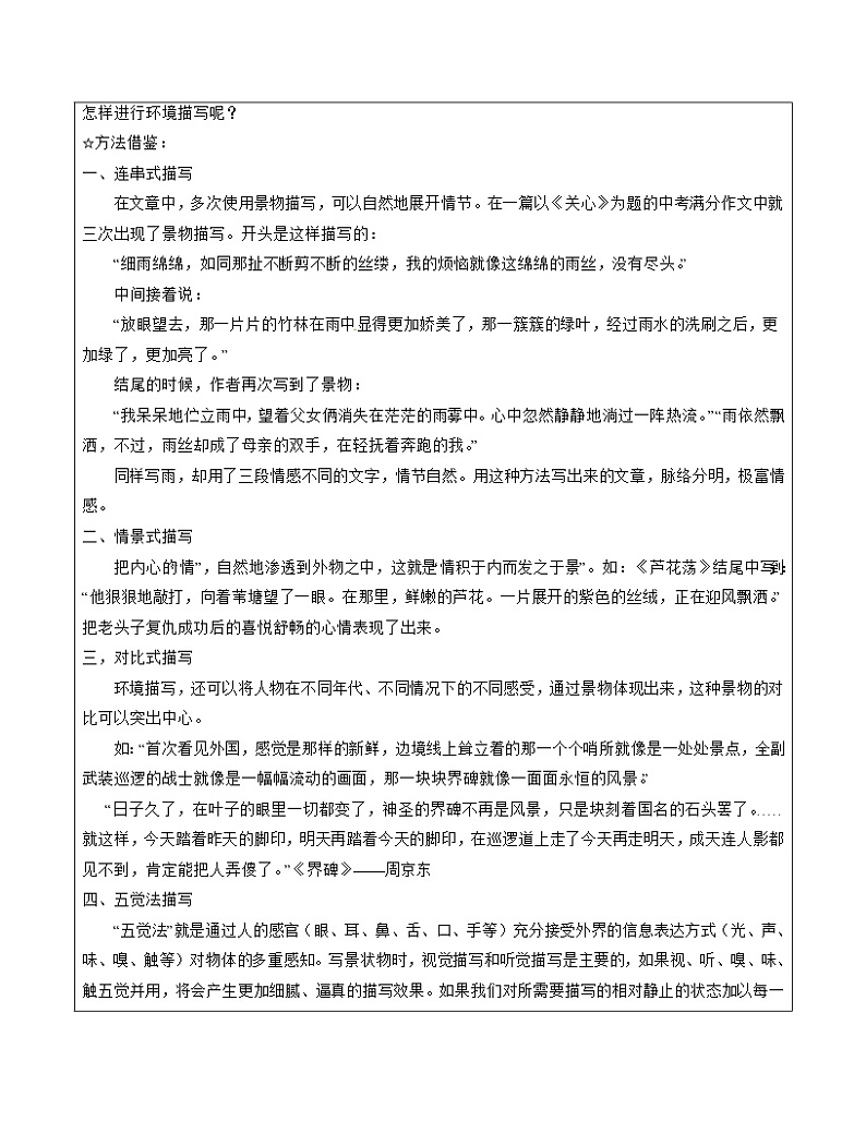 【精品】暑假拔尖衔接-五升六语文讲义4：环境描写及作文中的运用-人教部编版（教师版+学生版）03