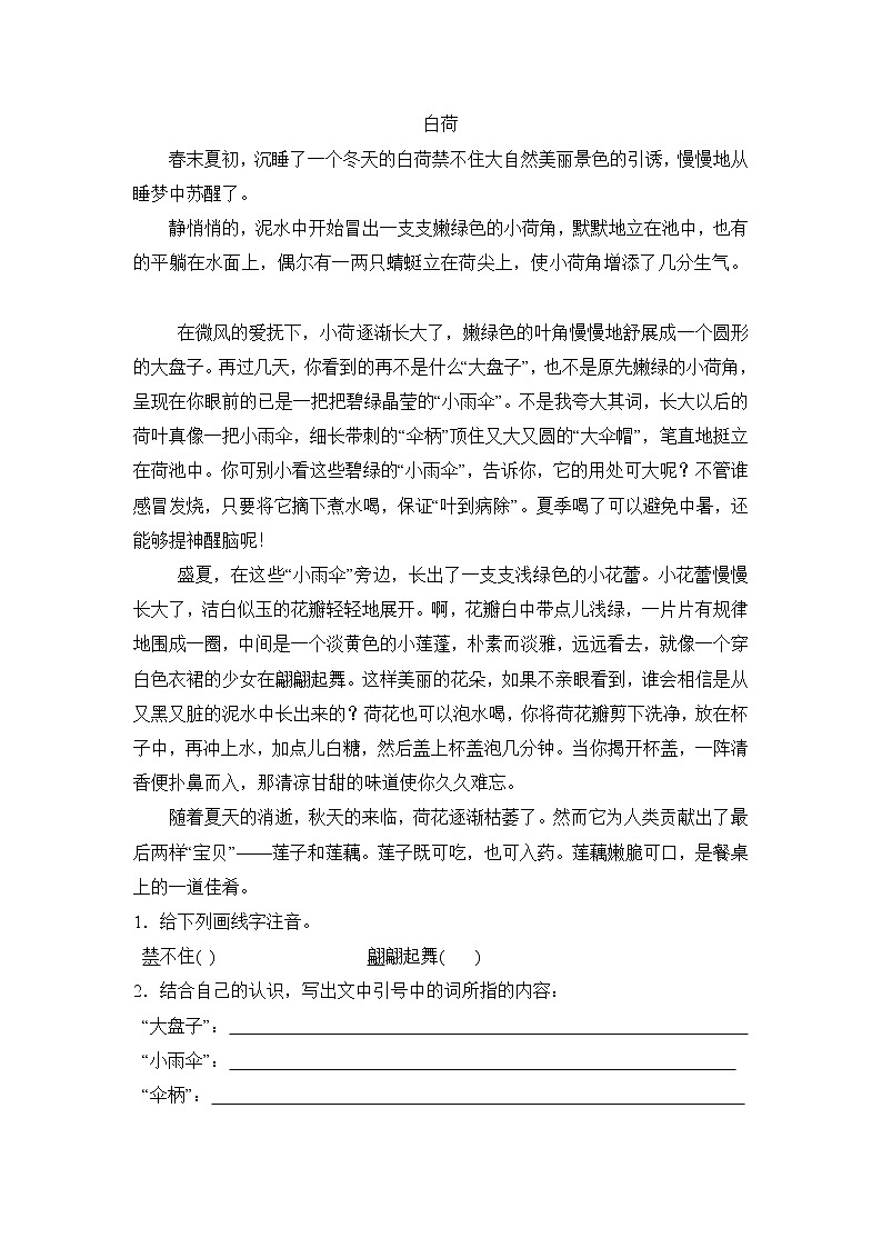 【精品】四升五语文暑假辅导阅读 -写景状物类阅读（二）-人教部编版（含答案）（培训机构专用）第3页