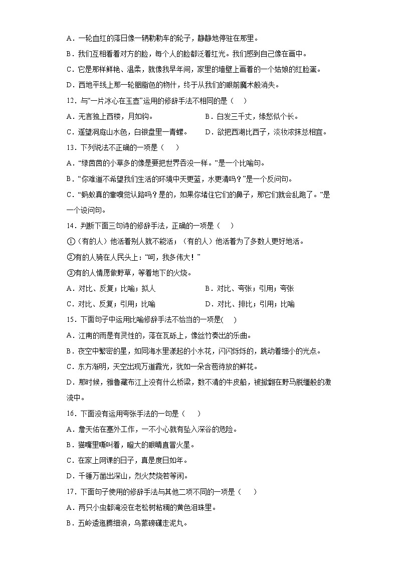 小升初专项突破：修辞手法（试题）部编版语文六年级下册第3页