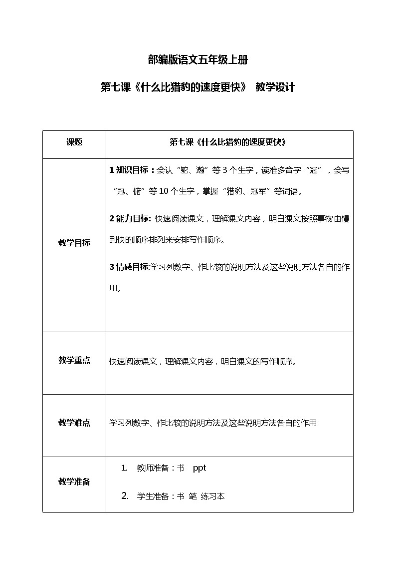 7《什么比猎豹的速度更快》教案+课件+导学案01