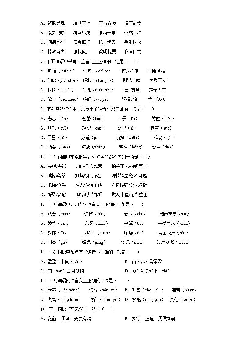 小升初字音字形单项选择专项突破（试题）部编版语文六年级下册第2页